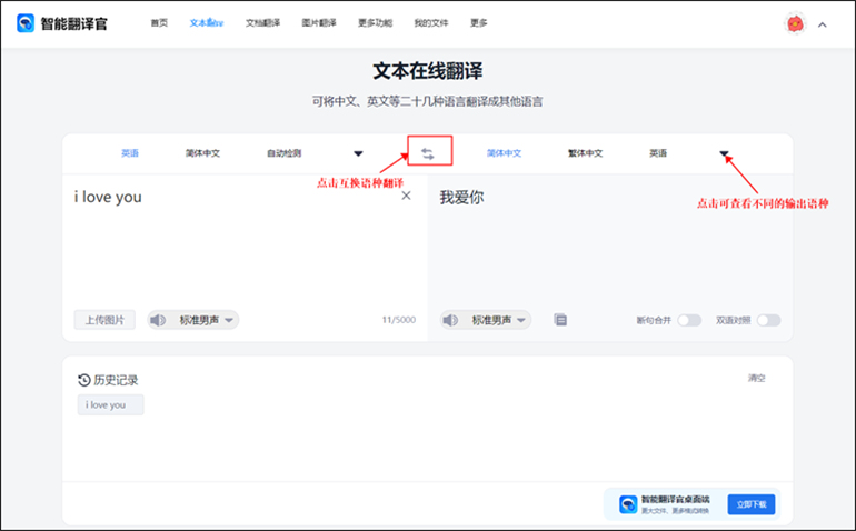 智能翻译官在线网站进行英汉翻译步骤2