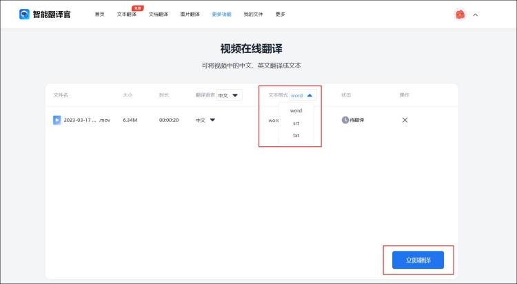 视频文件在线翻译内容步骤3